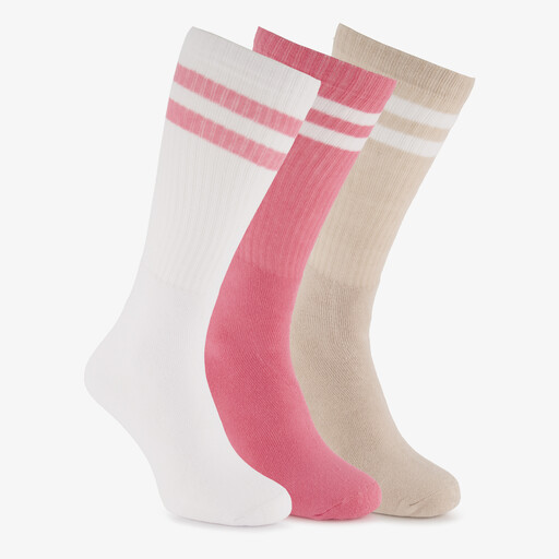3-pack dames sportsokken roze beige
