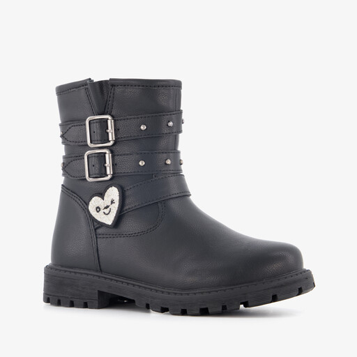 Meisjes biker boots met hartje zwart