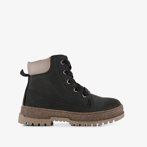 Leren jongens veterboots zwart