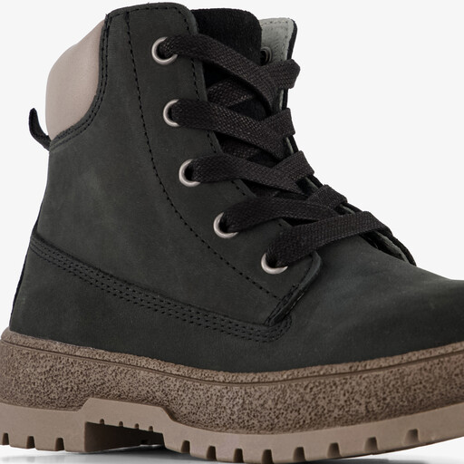 Leren jongens veterboots zwart