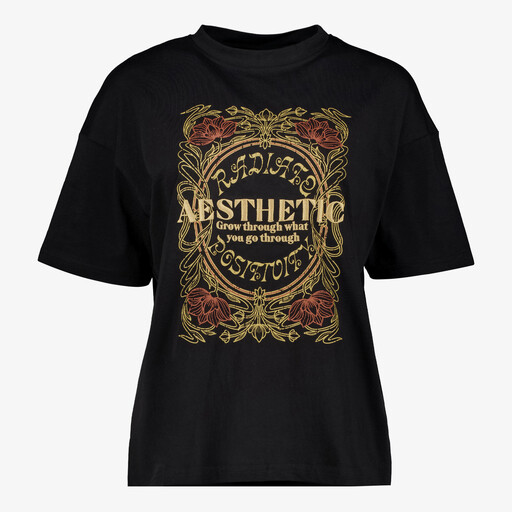 Oversized dames T-shirt met print rood goud