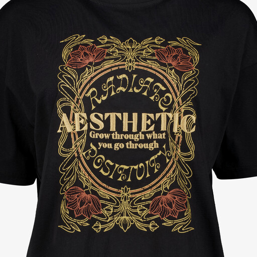 Oversized dames T-shirt met print rood goud