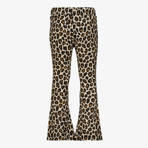 Name It flared meisjes broek met panterprint bruin beige