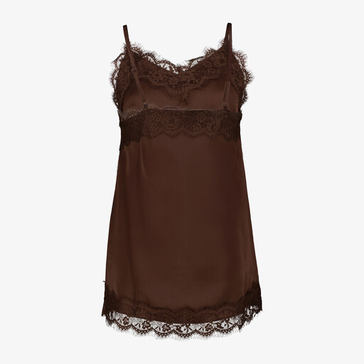 Dames singlet met kant donkerbruin