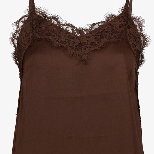 Dames singlet met kant donkerbruin