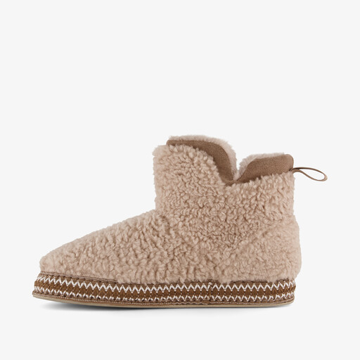 Gevoerde dames teddy pantoffels beige