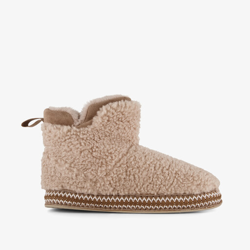 Gevoerde dames teddy pantoffels beige