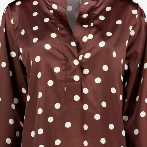Dames blouse met witte stippen bruin