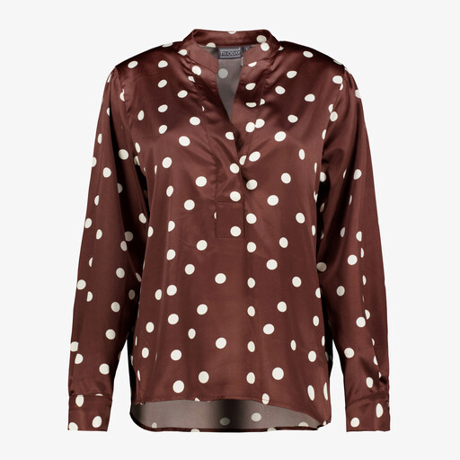 Dames blouse met witte stippen bruin