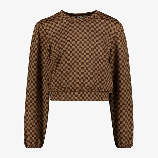 Cropped meisjes sweater met print bruin