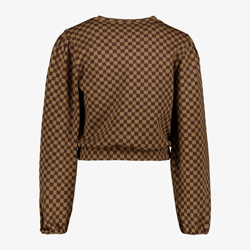 Cropped meisjes sweater met print bruin