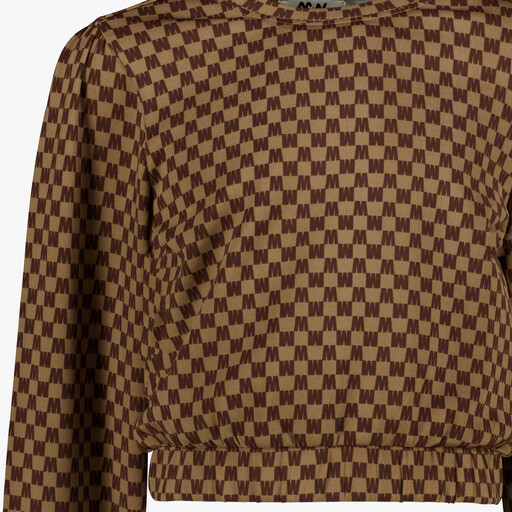 Cropped meisjes sweater met print bruin