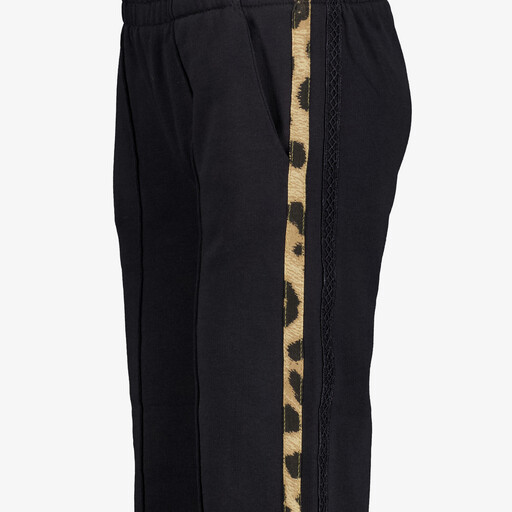 Meisjes broek met panterprint biezen zwart