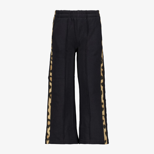 Meisjes broek met panterprint biezen zwart