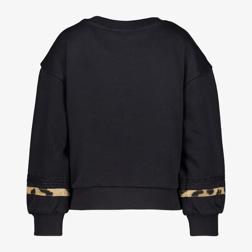 Meisjes sweater met panterprint details zwart