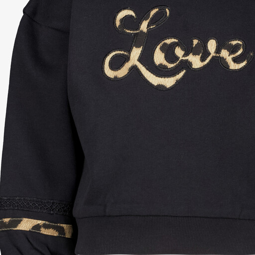 Meisjes sweater met panterprint details zwart