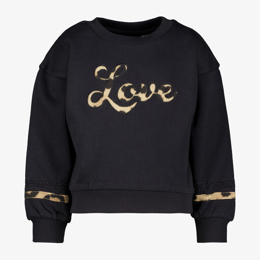 Meisjes sweater met panterprint details zwart