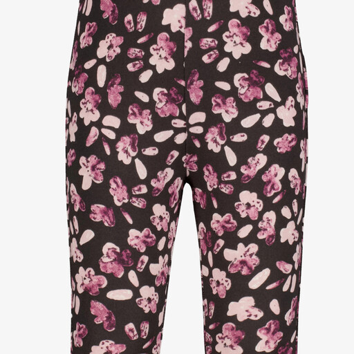 Flared meisjes broek met bloemenprint zwart roze