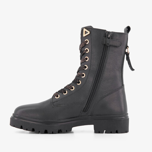 Leren meisjes veterboots zwart