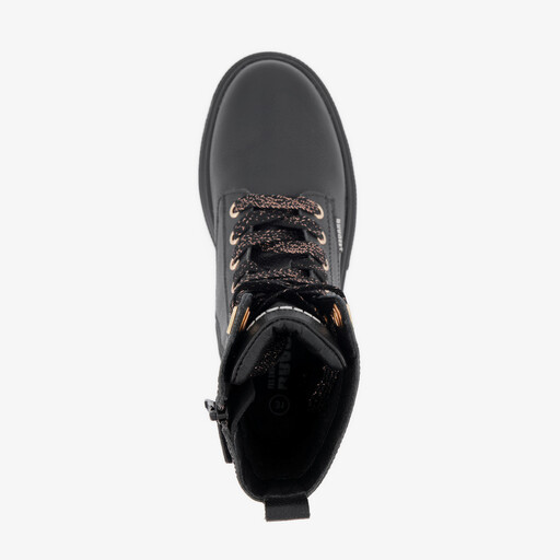 Leren meisjes veterboots zwart
