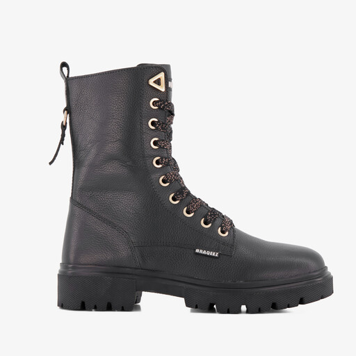 Leren meisjes veterboots zwart