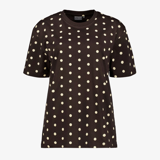 Dames T-shirt met polkadots bruin