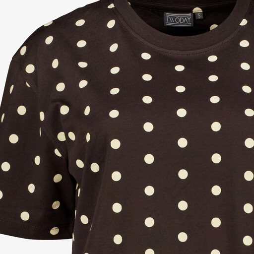 Dames T-shirt met polkadots bruin