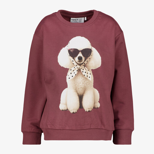 Name It meisjes sweater met hondenprint donkerroze