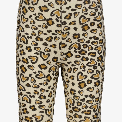 Flared meisjes broek met panterprint beige