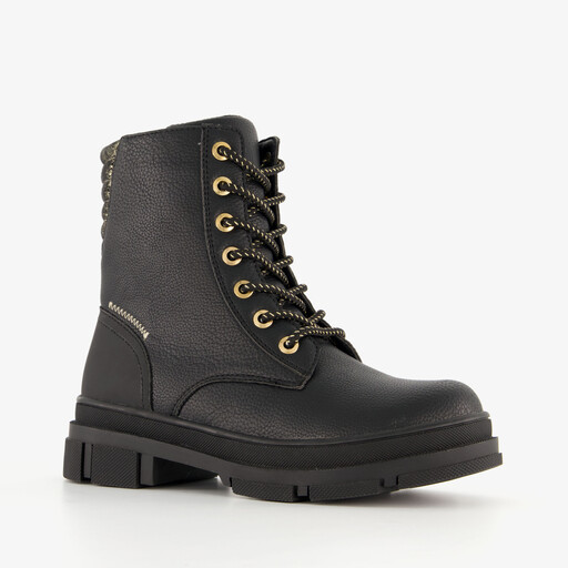 Meisjes veterboots zwart goud