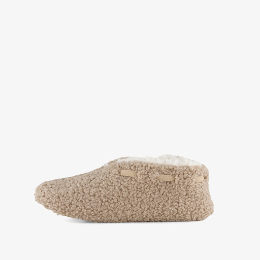 Gevoerde dames teddy sloffen beige