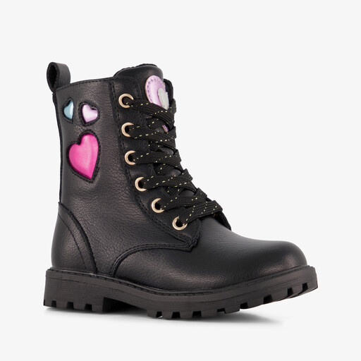 Meisjes veterboots met hartjes zwart