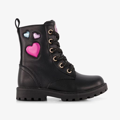 Meisjes veterboots met hartjes zwart