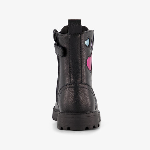 Meisjes veterboots met hartjes zwart
