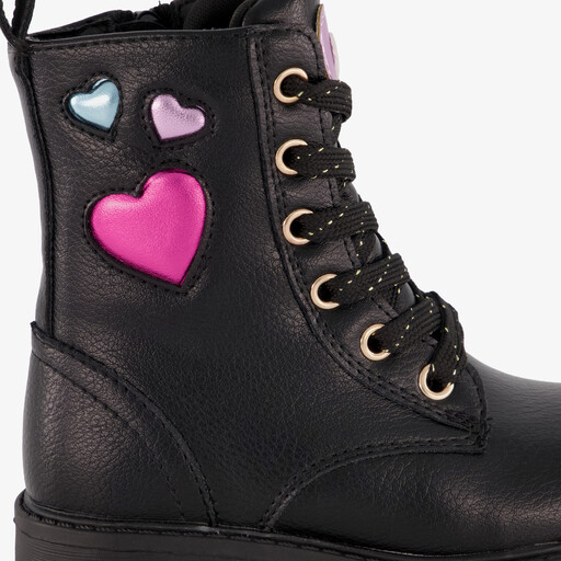Meisjes veterboots met hartjes zwart