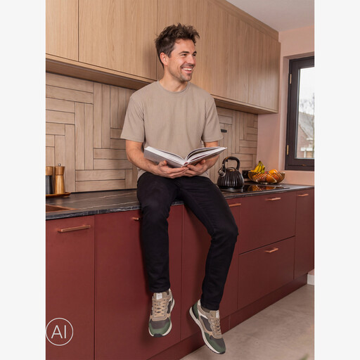 Heren T-shirt met ribstructuur beige