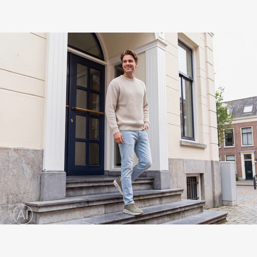 Ribgebreide heren trui beige