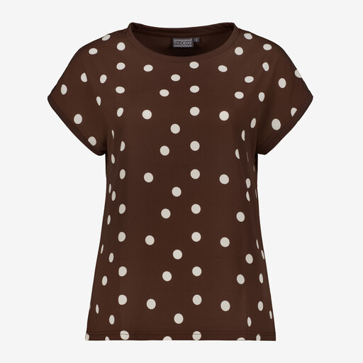 Dames T-shirt met stippen bruin wit
