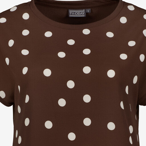 Dames T-shirt met stippen bruin wit