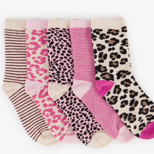 5 paar meisjes sokken met design roze beige