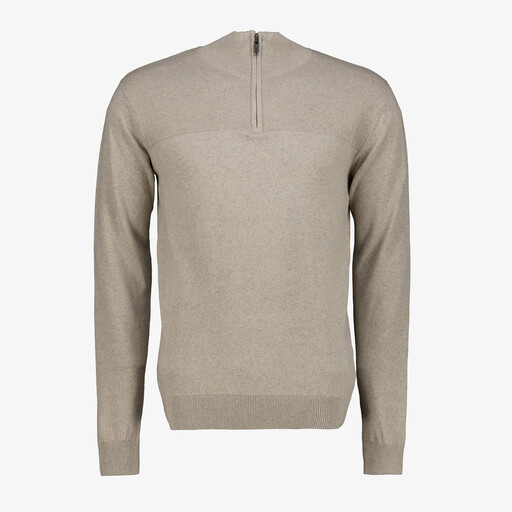 Heren trui met korte rits beige