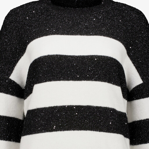 Gestreepte dames trui met glitters zwart wit