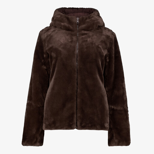 Reversible dames winterjas met imitatiebont bruin