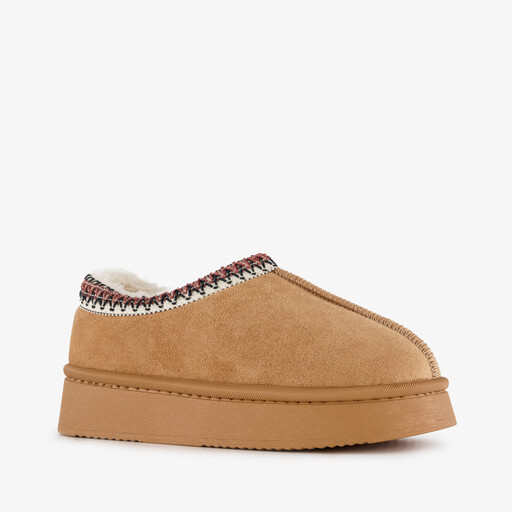 Gevoerde meisjes pantoffels camel bruin