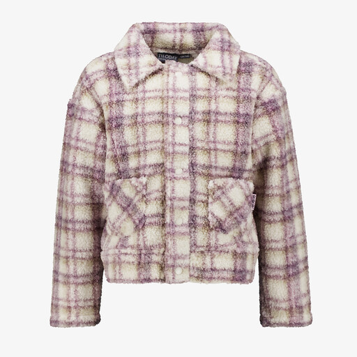 Geruit meisjes teddy shacket beige paars