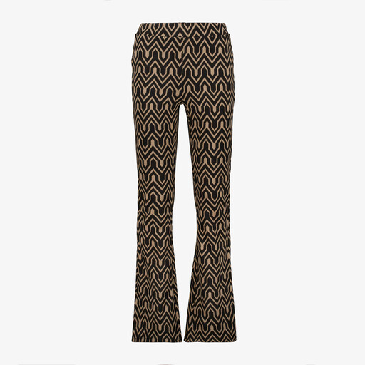 Flared dames broek met grafisch print zwart bruin