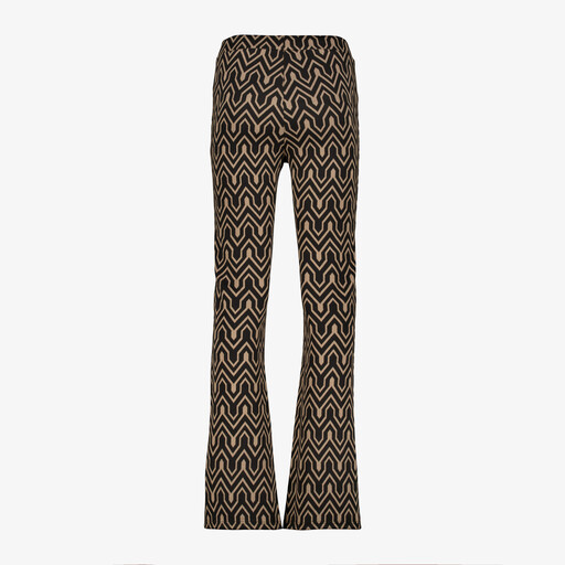 Flared dames broek met grafisch print zwart bruin