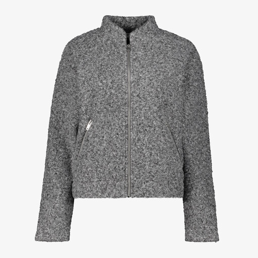 Dames bouclé bomber jas grijs