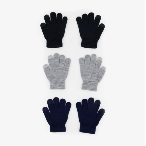 3 paar touchscreen handschoenen zwart grijs blauw