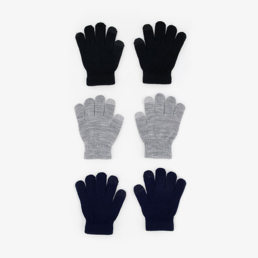 3 paar touchscreen handschoenen zwart grijs blauw
